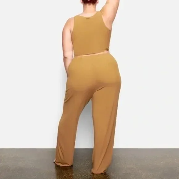 SKIMS Ribbed Sleep Wide Leg Plus Size Lounge Pants 3XL Gold - Picture 2 of 8